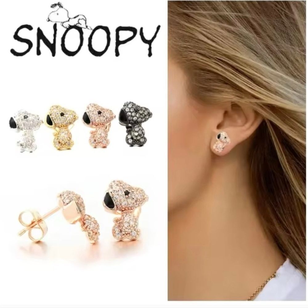 18K Gold Plated Snoopy Peanuts Theme Pave Inlay Earrings - Picture 4 of 5
